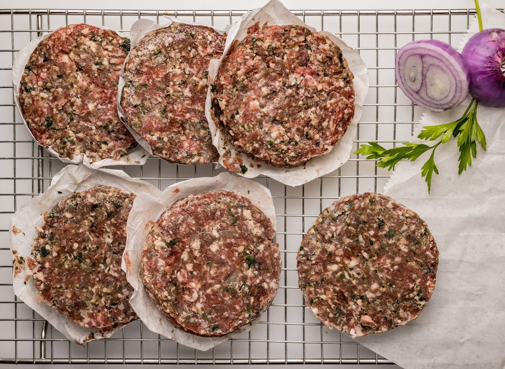 Onion & Parsley Beef Burgers – 6 hand-pressed patties